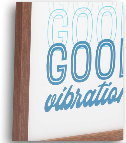 Good Vibrations Framed Wood Wall Decor - Retro Vibe Wall Art for Bedroom, Living Room or Beach House