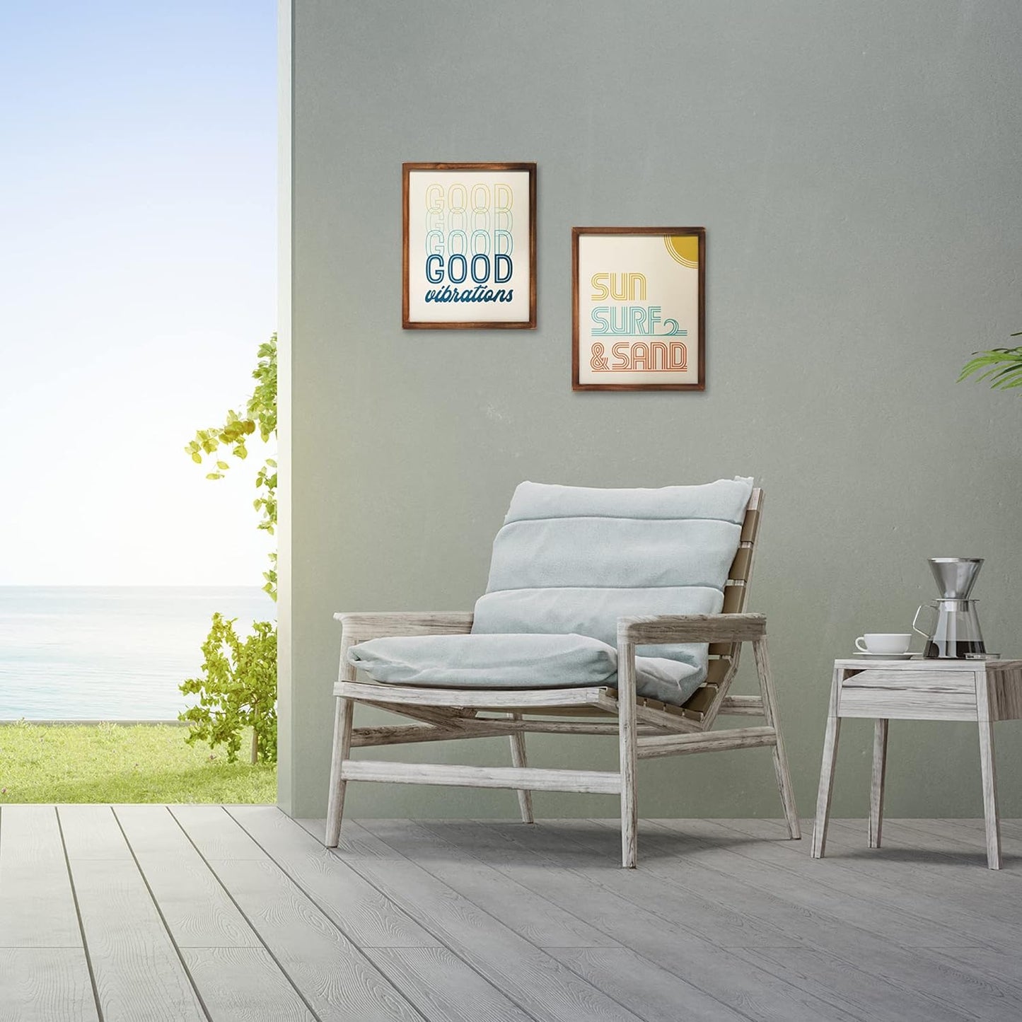 Good Vibrations Framed Wood Wall Decor - Retro Vibe Wall Art for Bedroom, Living Room or Beach House