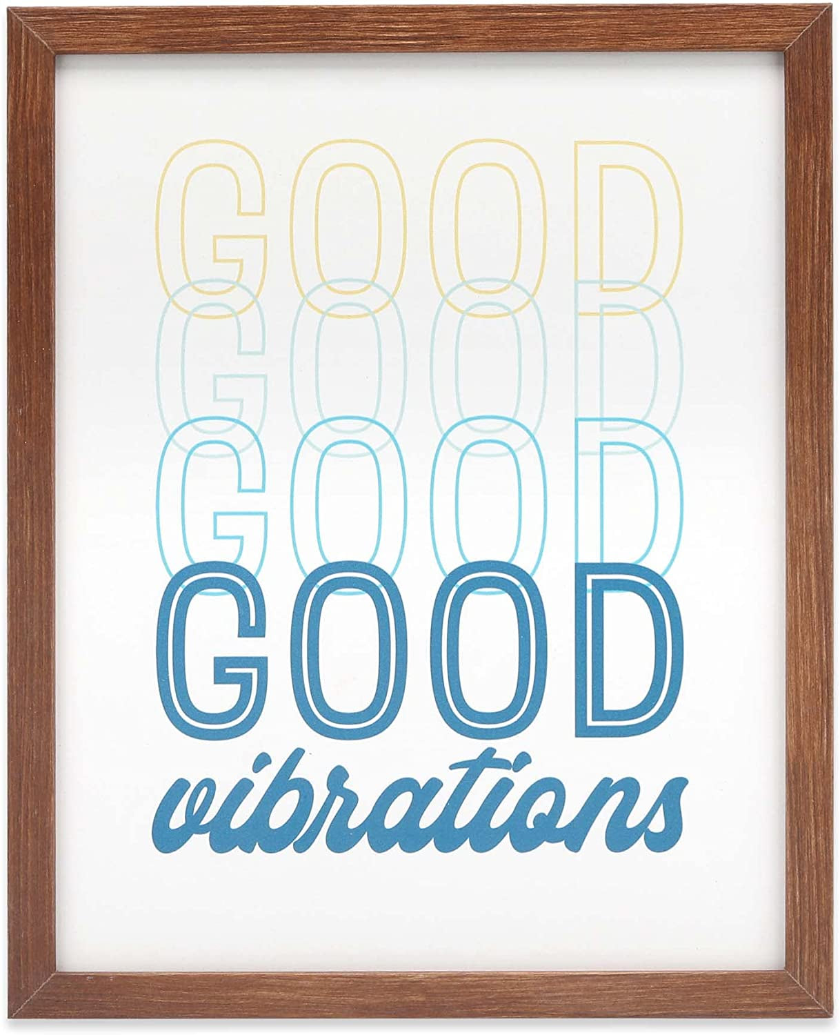 Good Vibrations Framed Wood Wall Decor - Retro Vibe Wall Art for Bedroom, Living Room or Beach House