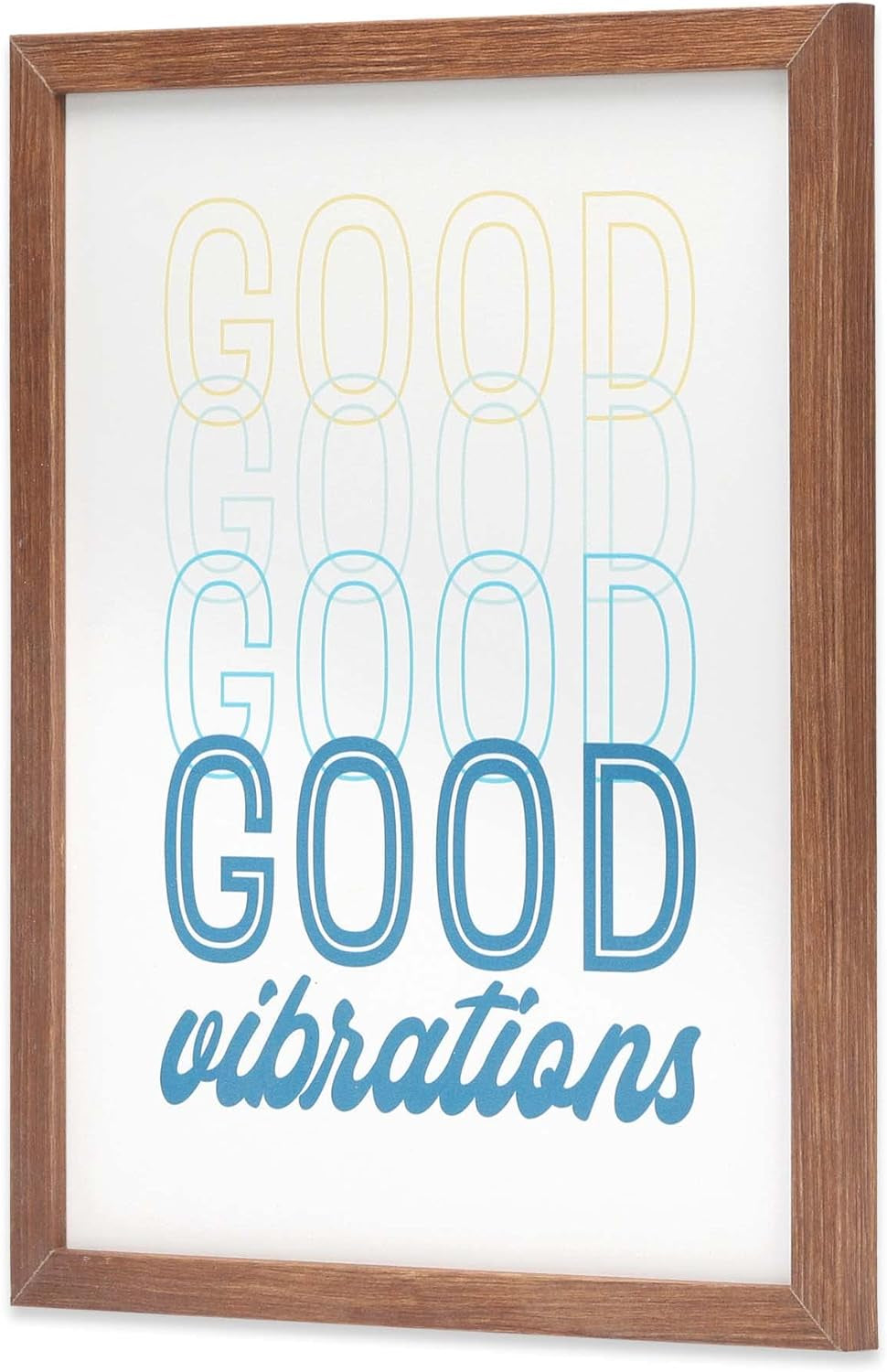 Good Vibrations Framed Wood Wall Decor - Retro Vibe Wall Art for Bedroom, Living Room or Beach House