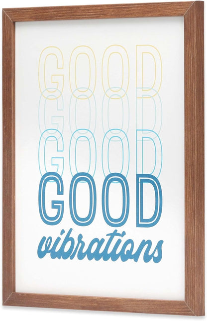 Good Vibrations Framed Wood Wall Decor - Retro Vibe Wall Art for Bedroom, Living Room or Beach House